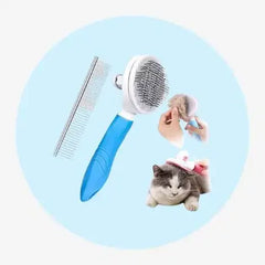 Pet Supplies: blue pet grooming brush and metal comb for cats, gentle deshedding and fur care