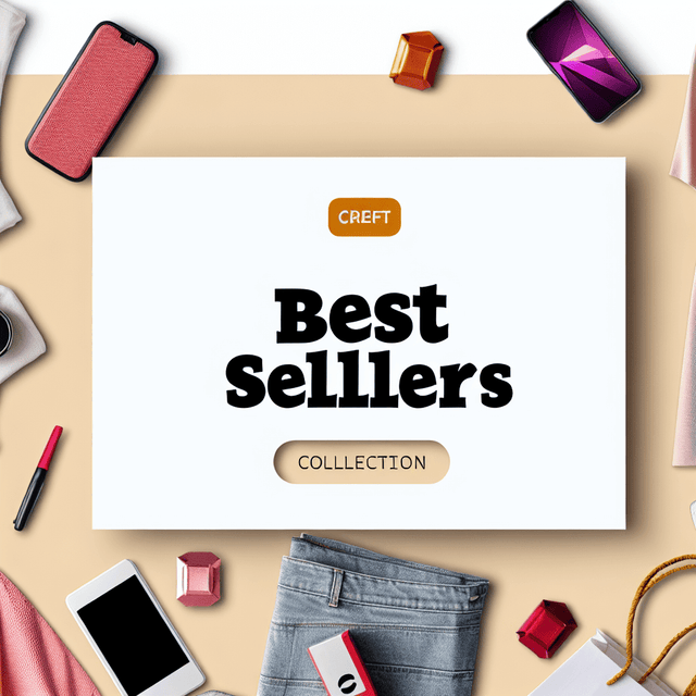 Best Sellers collection flatlay showing fashion and gadgets including phone, denim, accessories - best selling fashion and gadgets