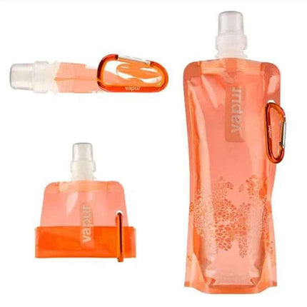 0.5L Silicone Water Bag for Hiking and Camping Everyday Hydration orange foldable silicone bottle with carabiner