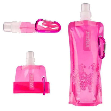 0.5L Silicone Water Bag for Hiking and Camping Everyday Hydration pink collapsible bottle with carabiner and spill‑resistant spout