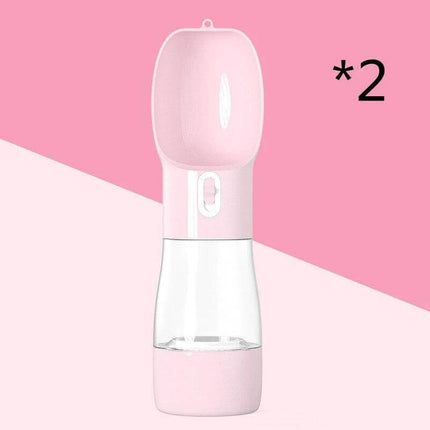 Portable Dog Water Bottle With Food Compartment For Travel pink dual-chamber travel water and food dispenser