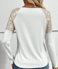 Sequin Round Neck Long Sleeve T-Shirt