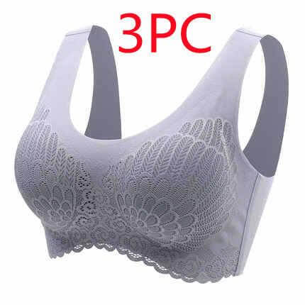 Elegance Seamless Sports Bra for Women with Natural Thai Latex Grey 3PC