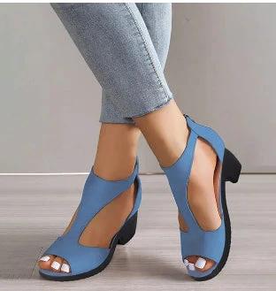 Womens Fish Mouth Heeled Sandals With Back Zipper For Summer Dress
