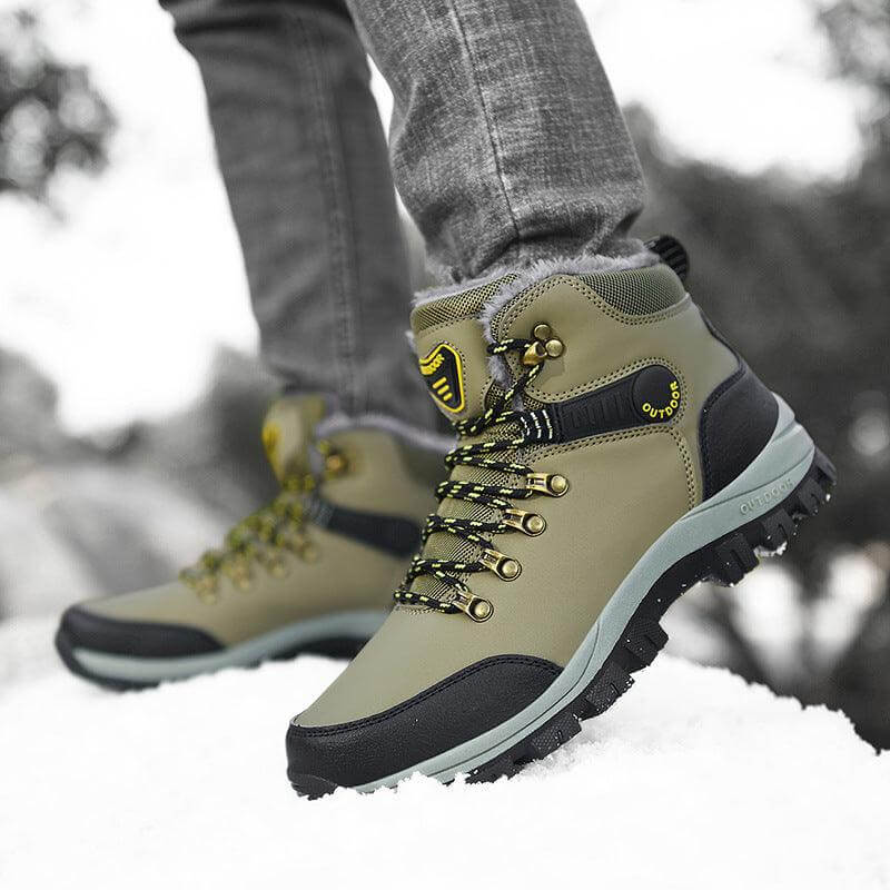 Men's Warm Ankle Hiking Boots with Plush Lining and Lace-up Design