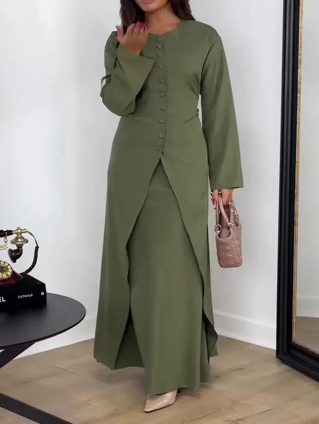 Solid Color Long Sleeve Top And Skirt Set For Daily Wear