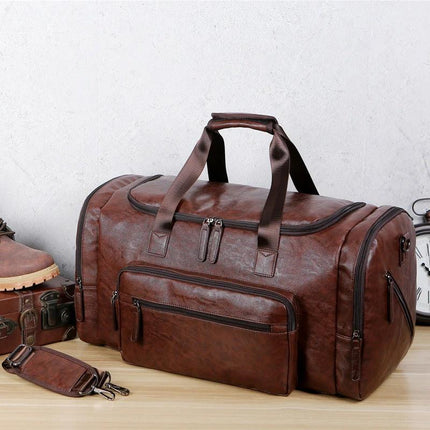 Men's PU Leather 32 Inch Weekender Travel Bag Black Brown