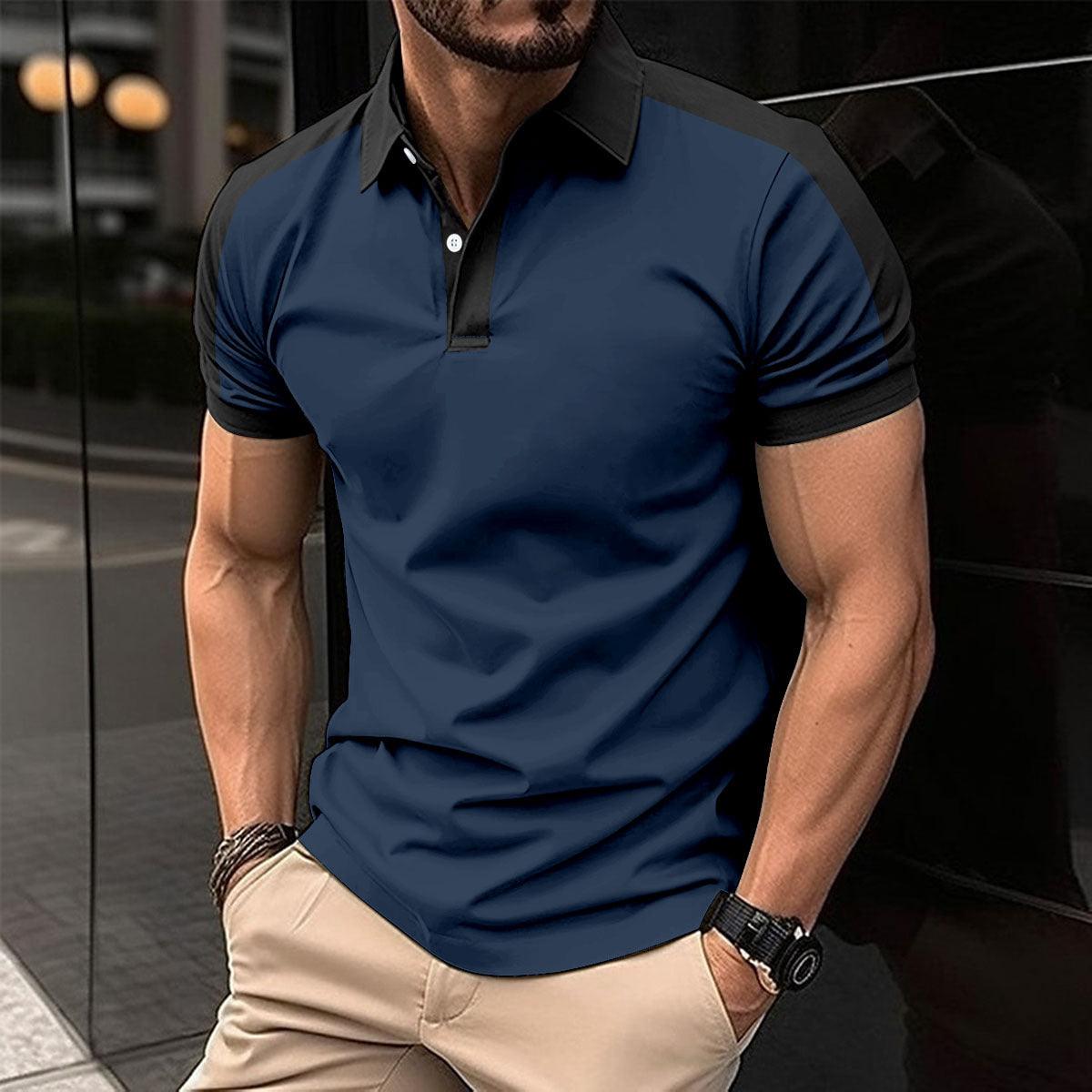 Men's Smart Casual Short Sleeve Polo Shirt Navy Blue