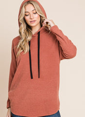 BOMBOM Contrast Drawstring Drop Shoulder Knit Hoodie