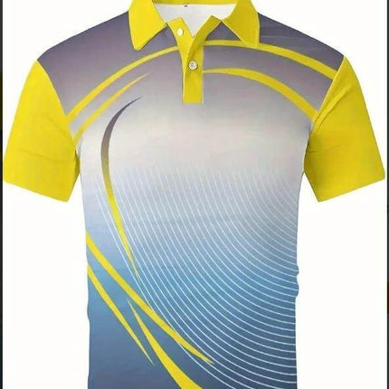 Men's Solid Color Short-Sleeved Lapel Polo Shirt for Casual Wear - yellow and gray graphic pinhole cloth polo, lightweight casual pairing with jeans or chinos