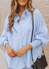 Striped Lantern Sleeve Collared Shirt