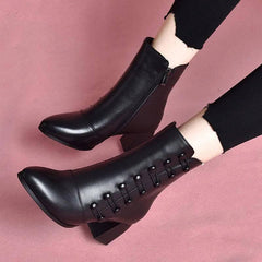 Stylish Mid-Calf Chunky Heel Boots with Decorative Zipper for Women