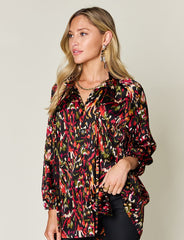 Double Take Full Size Printed Button Up Long Sleeve Shirt