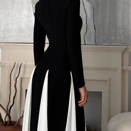 Black And White Patchwork Long Sleeve Maxi Dress For Wedding