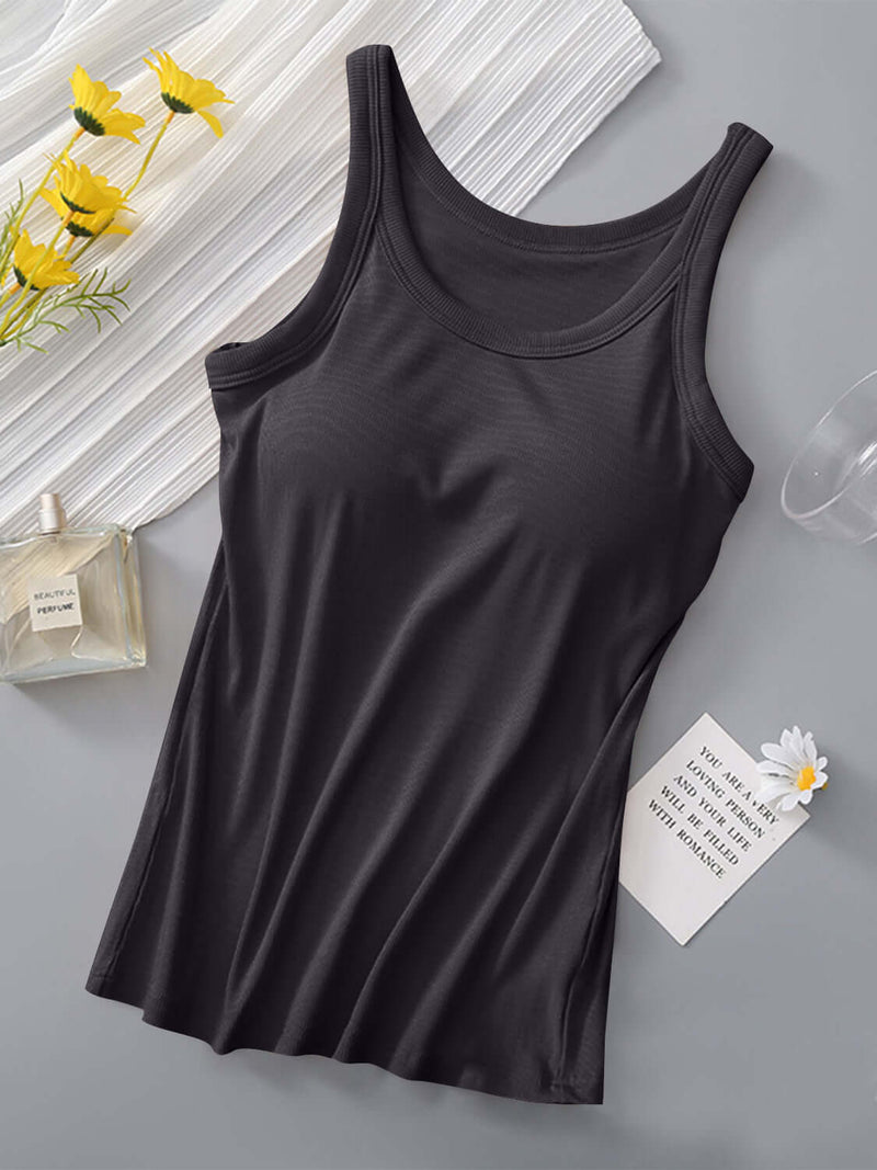 Sheer Comfort Round Neck Tank with Built-in Bra