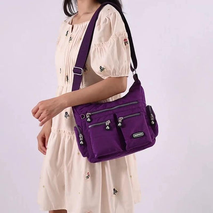 Medium Nylon Waterproof Crossbody Shoulder Bag With Multiple Pockets