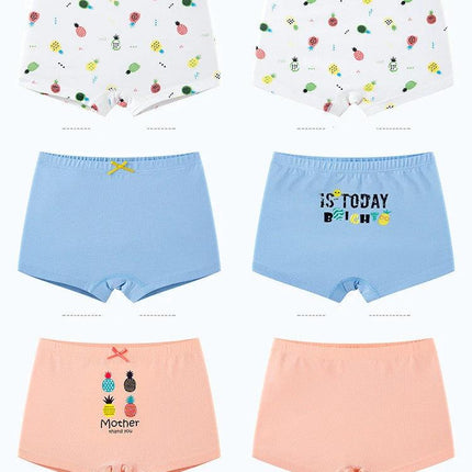 Cotton Girls' Boxer Underwear Set with Creative Prints in Packs - Pack of 3 cotton boxer briefs for girls aged 5-12, breathable playful prints