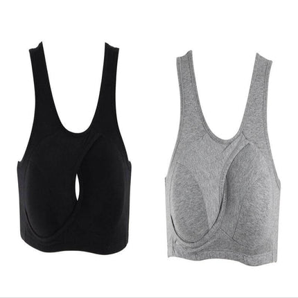 Women's Comfortable Breathable Cotton Gathered Wireless Vest in black and gray, wireless cotton vest with gathered seam and fixed double-shoulder straps