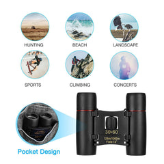 Compact 30x60 Zoom Binoculars for Travel and Outdoor Activities - Lightweight Folding Telescope for Bird Watching, Concerts, and More