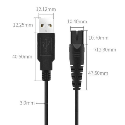 1.25m USB Shaver Charging Cable For Daily Grooming showing USB-A to grooming device connector with dimensions and cable length