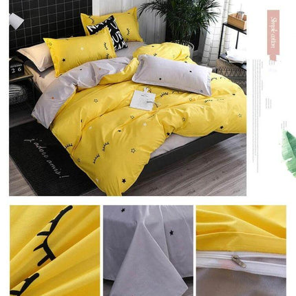 1.5m Four Piece Printed Bedding Set for Everyday Use vibrant yellow printed duvet set on 1.5m bed, 100% polyester, durable easy-care design
