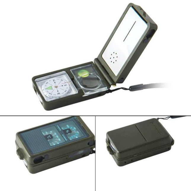 10-In-1 Portable Compass For Camping, Hiking, And Outdoor Trips – compact ABS multi-tool with compass, thermometer, hygrometer, LED light and map magnifier