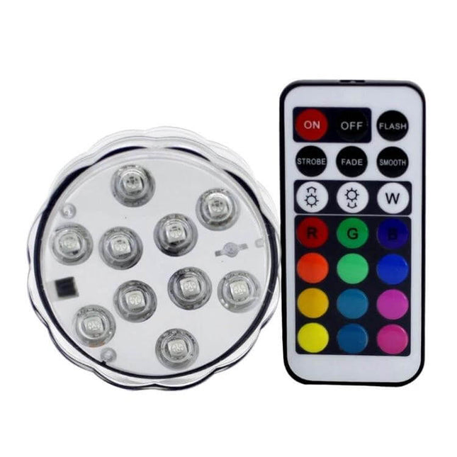 10-LED Underwater Light With Remote Control For Parties - waterproof submersible party LED light with remote for vases pools and aquariums