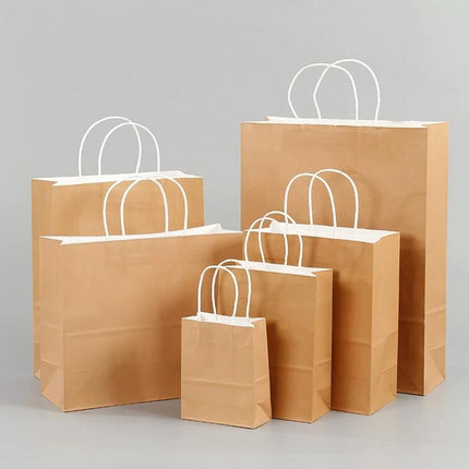 10 Pack Kraft Paper Gift Bags With Handles For Weddings And Parties - natural brown kraft paper bags with sturdy white handles for favors and gifts
