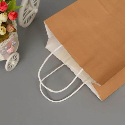 10 Pack Kraft Paper Gift Bags With Handles For Weddings And Parties - natural brown kraft bags with sturdy white handles, set of 10 for favors and gifts
