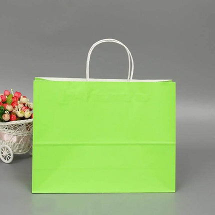10 Pack Kraft Paper Gift Bags With Handles For Weddings And Parties - lime green kraft gift bag with white handles, sturdy paper for favors