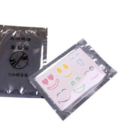 10-Pack Mosquito Repellent Stickers For Outdoor Wear - sealed sachets with colorful smiley-design stickers for attaching to clothing while camping or hiking