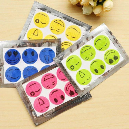 10-Pack Mosquito Repellent Stickers For Outdoor Wear colorful emoji-style round stickers in sealed packets for clothing and backpacks