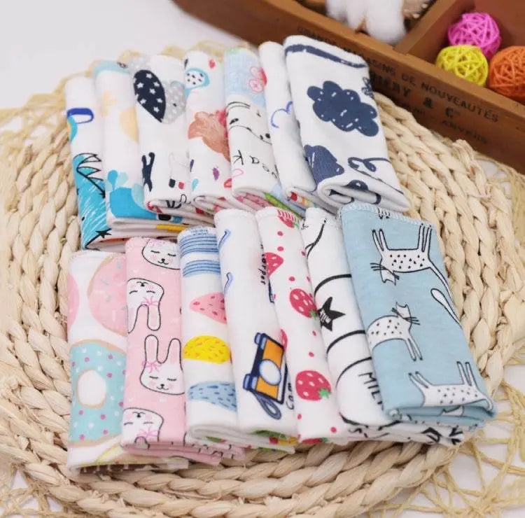 10 Pcs Baby Cotton Saliva Handkerchief Cartoon Face Towel 