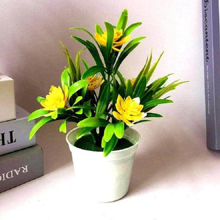 10-Pot Fake Potted Plant Bonsai for Desktop Decoration artificial yellow-flower desktop bonsai in white pot, low-maintenance office decor