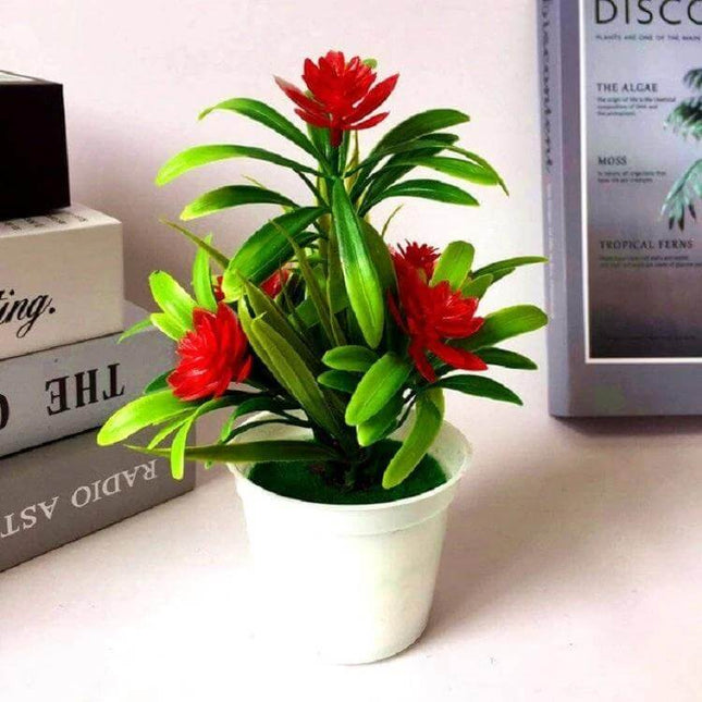10-Pot Fake Potted Plant Bonsai for Desktop Decoration, compact artificial bonsai in white pot for office desk