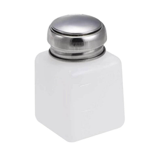 100ml Push Down Liquid Container For Nail Art And Makeup white bottle with stainless steel pump, 50/100ml scale marks, positive-seal cap for controlled dispensing