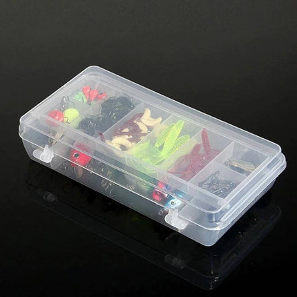101 Piece Fishing Lure Kit With Plastic Box For Everyday Fishing - clear plastic tackle box with assorted lures organized for day trips