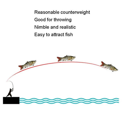 10cm Multi-Sectional Bionic Bait Hook For Long-Distance Casting showing long-distance casting arc, lifelike multi-sectioned bait flying toward coastal waters