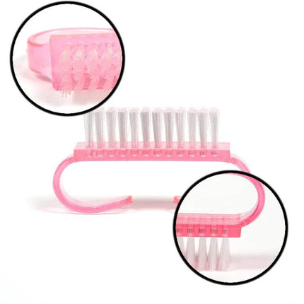 10Pcs Nail Art Cleaning Brush Set For Manicure And Pedicure - pink plastic dual-sided nail brush for cuticle and under-nail cleaning
