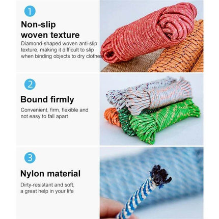 10m Outdoor Nylon Rope For Hanging Clothes With Non Slip Diamond Weave - 10m outdoor non-slip diamond weave nylon rope for balcony, camping, towels and garments