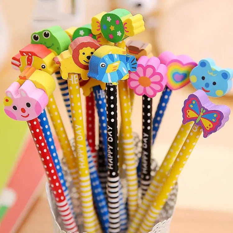 10pcs Creative Cartoon Animals Wooden HB Pencils with Eraser 