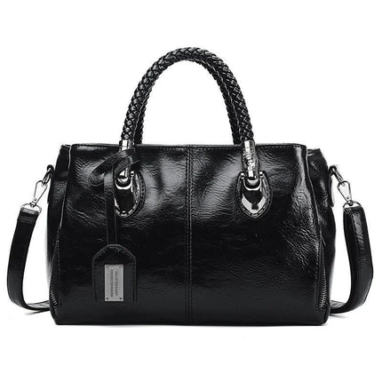 Vintage PU Handbag With Woven Handle For Everyday Use 30x14x20cm