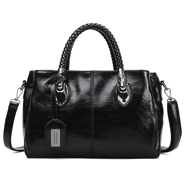 Vintage PU Handbag With Woven Handle For Everyday Use 30x14x20cm
