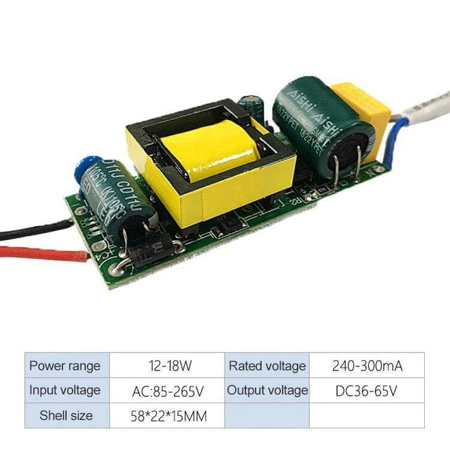 12-18W LED Driver Isolated Power Supply 85-265V AC To DC mounted PCB module with copper-core transformer and capacitors