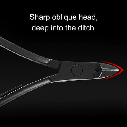 12 In 1 Nail Care Clipper Kit With Leather Case, Red-Black showing sharp oblique head cuticle nipper in black metal with red-highlighted tip