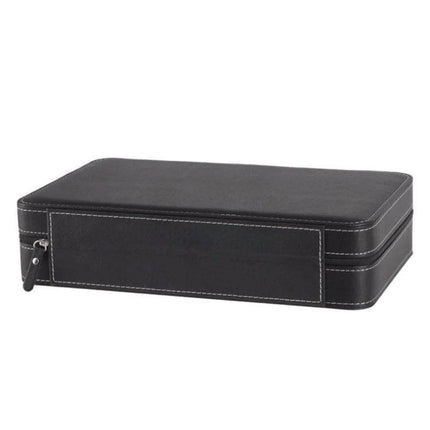 12 Slot Watch Box For Everyday Organization And Protection - black ostrich-pattern PU leather travel storage case for 12 watches, zip closure, bedside or desk