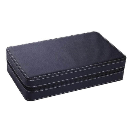 12 Slot Watch Box For Everyday Organization And Protection - black ostrich-pattern PU leather case for bedside or desk, holds 12 watches, dust- and scratch-resistant