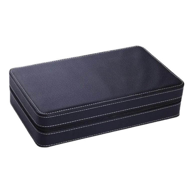 12 Slot Watch Box For Everyday Organization And Protection - black ostrich-pattern PU leather case for bedside or desk, holds 12 watches, dust- and scratch-resistant