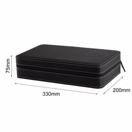 12 Slot Watch Box For Everyday Organization And Protection - black ostrich-pattern PU leather case, 330×200×75mm, holds 12 watches, dust- and scratch-resistant