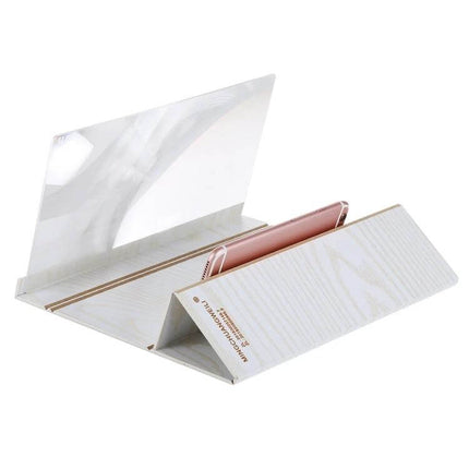 12 Inch Foldable Phone Screen Magnifier With Wooden Frame showing wooden stand and HD lens enlarging a smartphone screen for hands-free video viewing